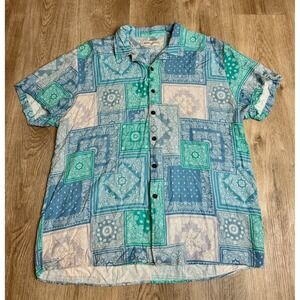 Maison‎ Article XL Bandana Print Button Up Shirt Short Sleeve Blue Green